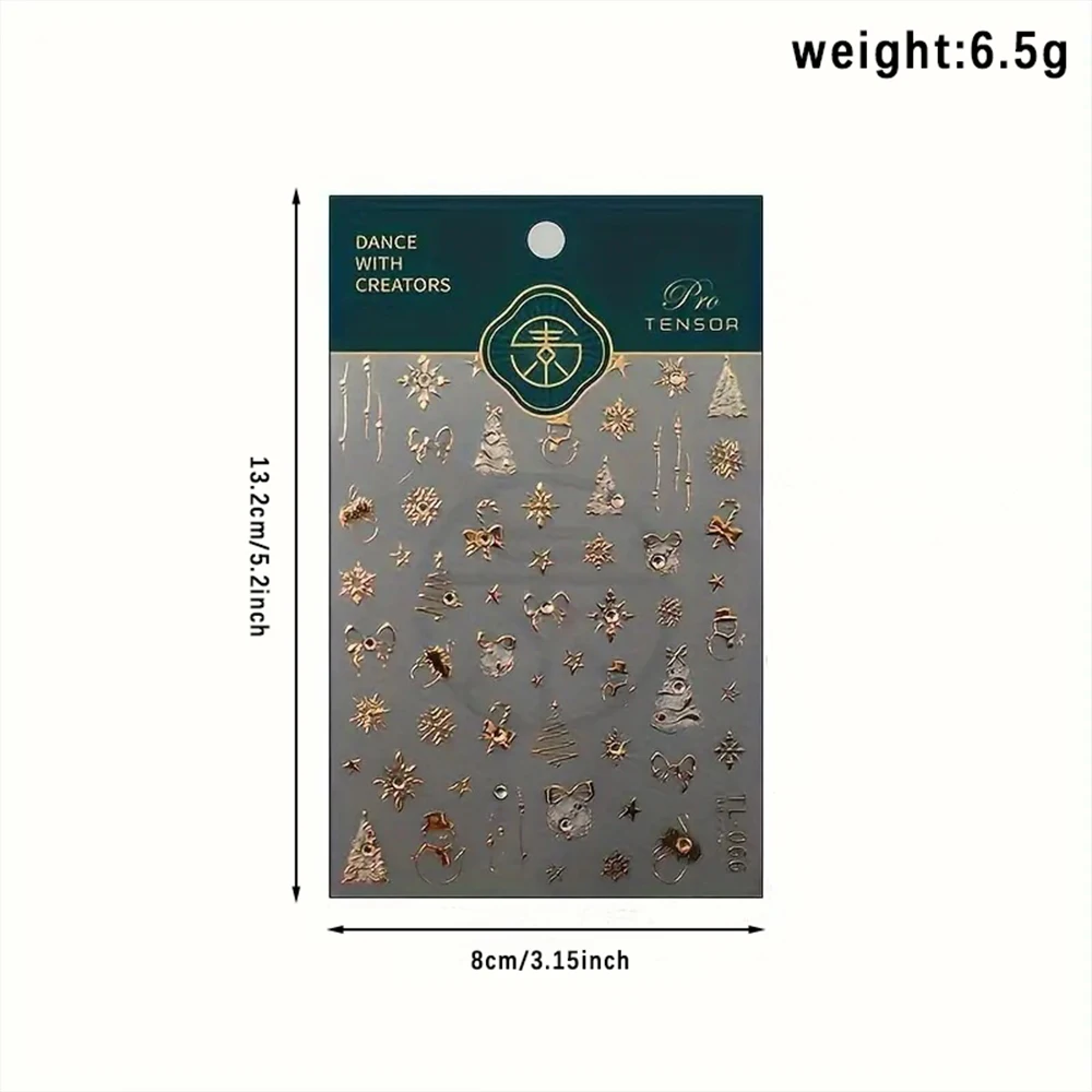 1 pièces strass doré flocon de neige nœud papillon étoile ongles décalcomanies doré arbre de noël Nail Art autocollants belle wapiti manucure curseurs