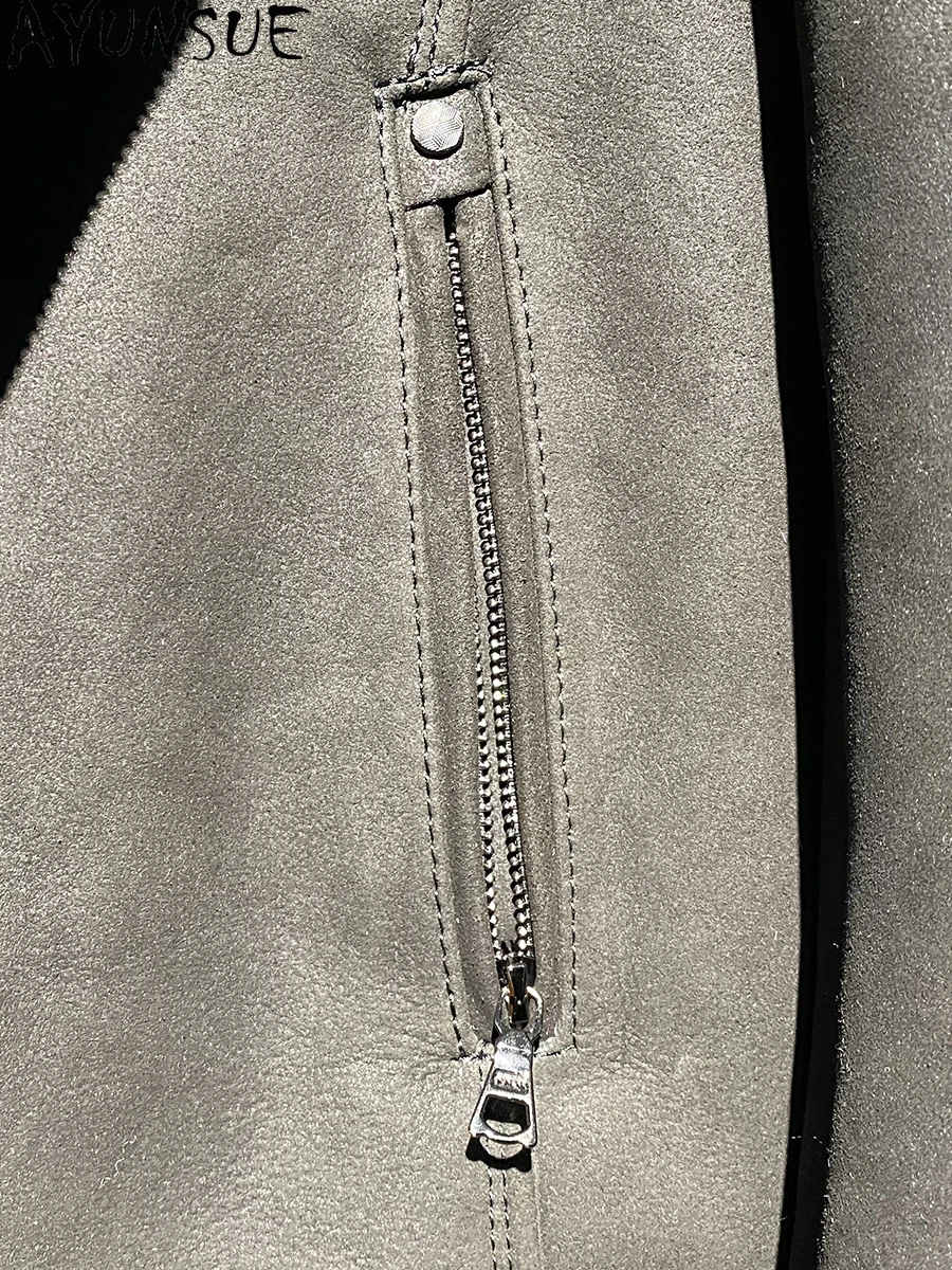 AYUNSUE معطف الفرو الطبيعي رجل الخريف الشتاء مقنعين الشتاء 100% حقيقية جلد الغنم سترة الرجال عادية معاطف الفراء الأسود الحقيقي #4