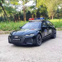 1:24 Scale AUDI RS6 Police Cars Toys Alloy Models Diecast 6 Doors Opened Miniature Vehicle Sound Light Toy Kids Collection Gifts