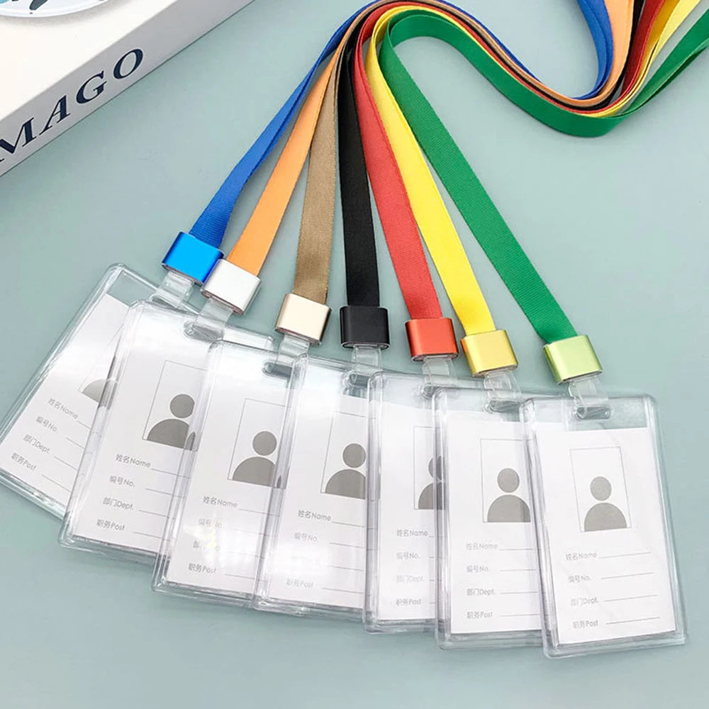 Transparent Acrylic Sliding Card Cover Case Lanyard Badge Holder Company Office Staff Employee ID Name Tag Pass Bus Card Sleeve