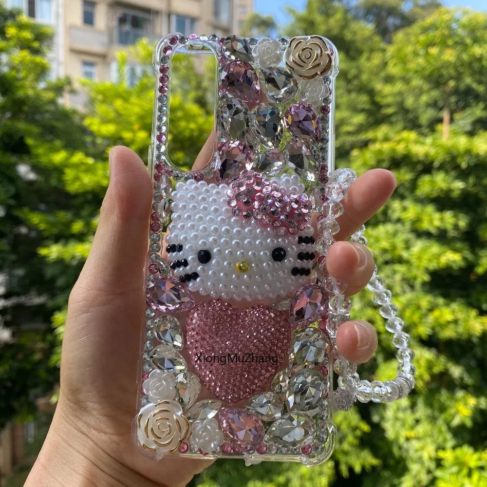 Funda de teléfono con bonitos dibujos de Sanrio Hello Kitty para Sony Xperia 1IV 5 III 10 II 10 IV, funda con purpurina y nudo de lazo para Xperia 10 VII 1 VII