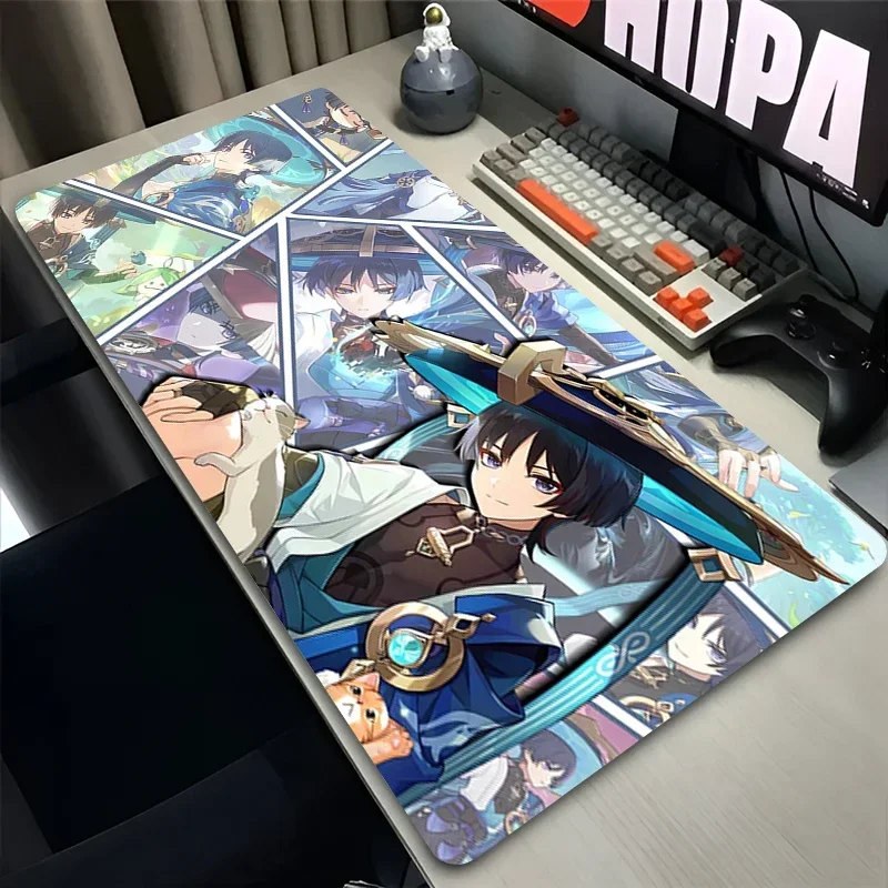 CIFBUY Genshin Impact Wanderer Anime Collage Print Extended Gaming Desk Mat Non‑Slip Computer Keyboard Pad Kawaii Game Mousepad