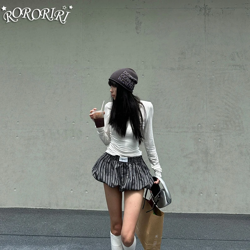 

RORORIRI женские полосатые шорты трапециевидной формы с высокой талией, утягивающие повседневные шорты, шаровары, корейская мода, лето 202, повседневные мини-шорты