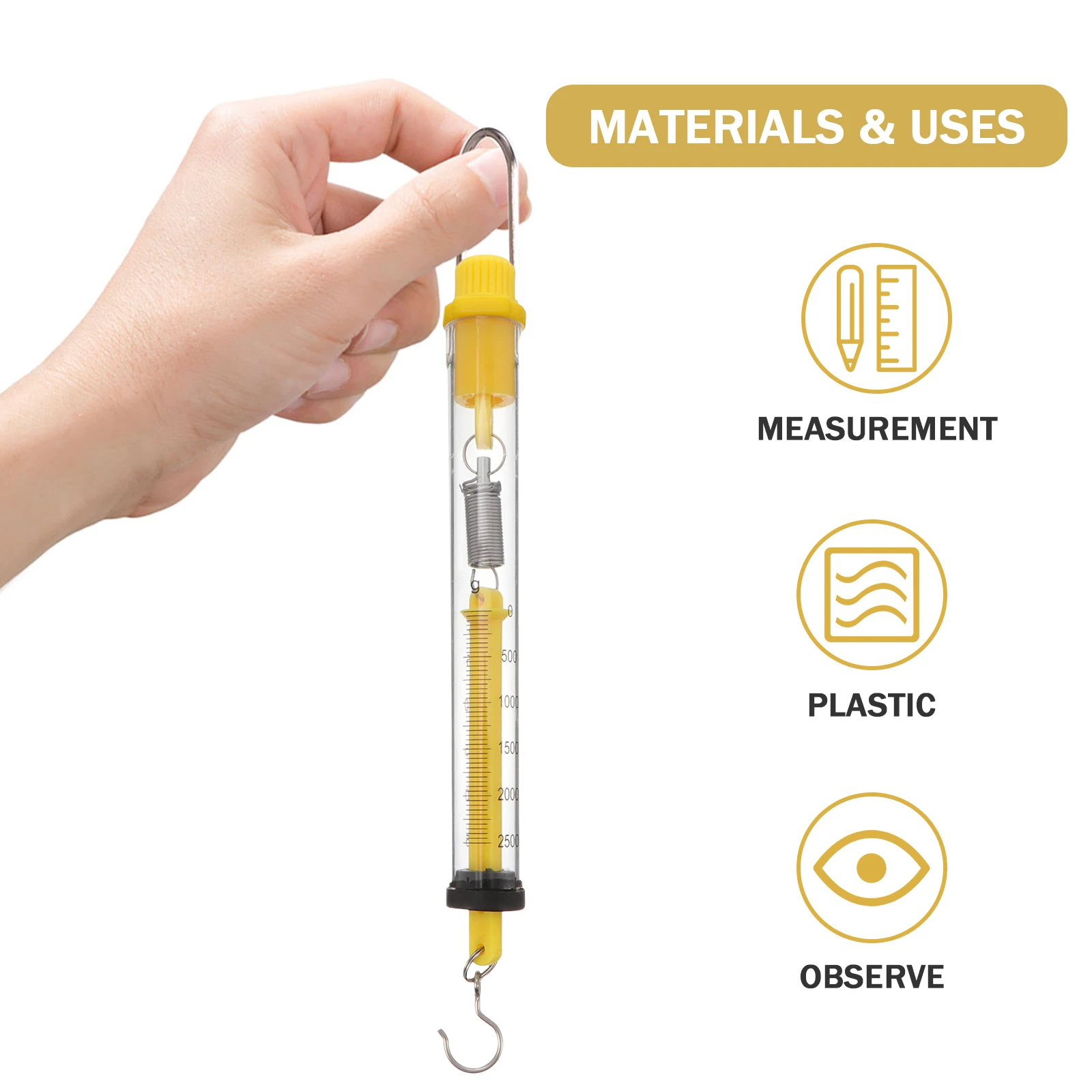 

4pcs Spring Balance Newton Force Meter Plastic Tubular Yellow Scales 2500g Dynamometer Hook Scale Gravity Tension Measurement