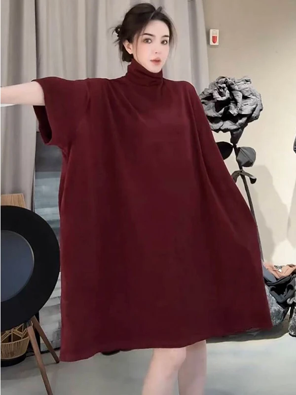 

Женский свитер больших размеров с высоким воротником, однотонный, свободного кроя, для весны и осени, модный, универсальный, стройнящий