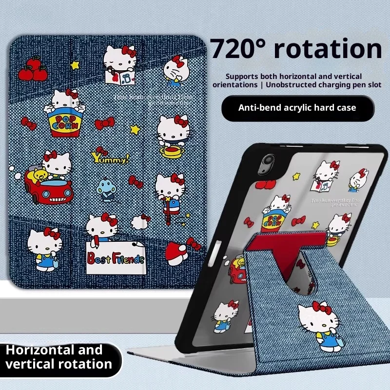 

MINISO Hello Kitty для iPad Чехол ipad 8/9/10/11 A16 10,2 дюйма 11 дюймов Защитный чехол Air 3 4 5 10,9 дюйма M2 M3 Pro 4 5 6 M4 Чехол для планшета