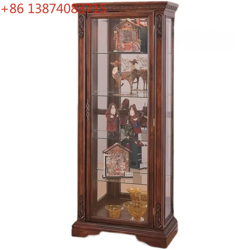 

American solid wood single-door wine cabinet glass wall stand cabinet living room dining side cabinet locker