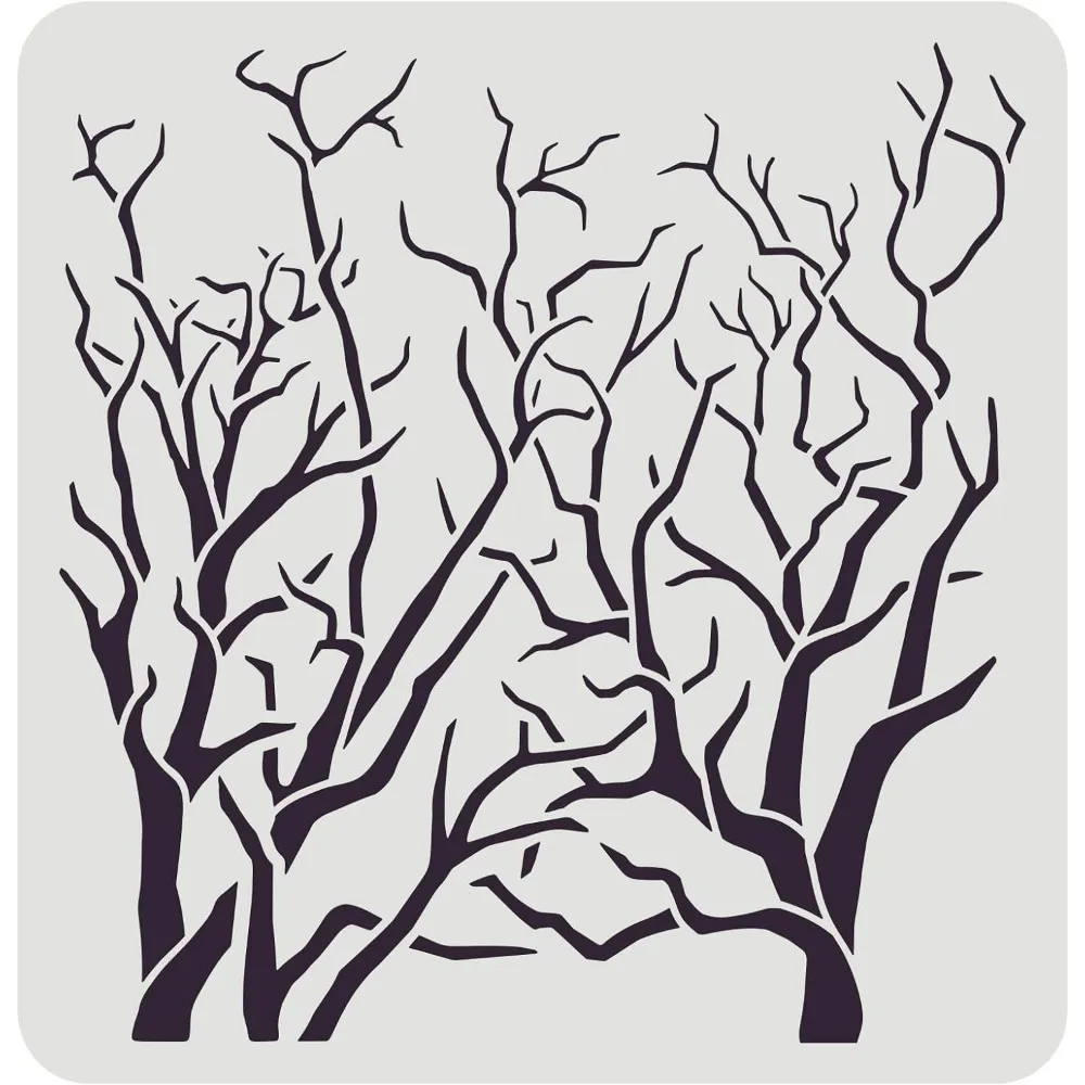 Tree Stencil with Branches 11.8x11.8inch Reusable Tree Drawing Stencil Branches Stencils for Painting Natural Plants making kit