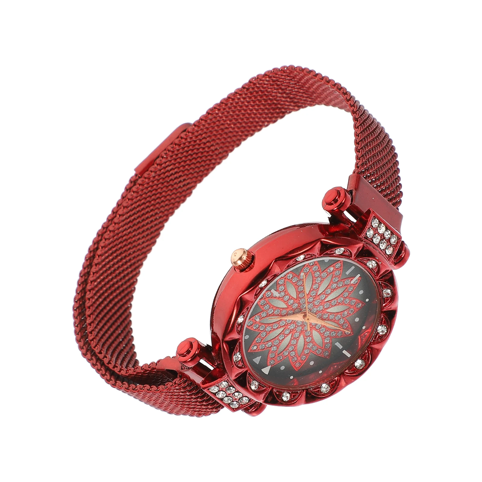 

Stainless Steel Red Bling Watch Fashion Quartz Lady Watches For Women Wrist Metal Watches For Female Casual