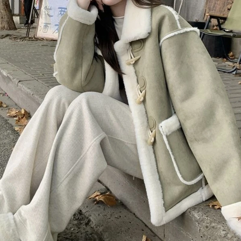 

Short Suede Women's Motorcycle Suit 2025 Autumn and Winter Korean Loose Jacket Top