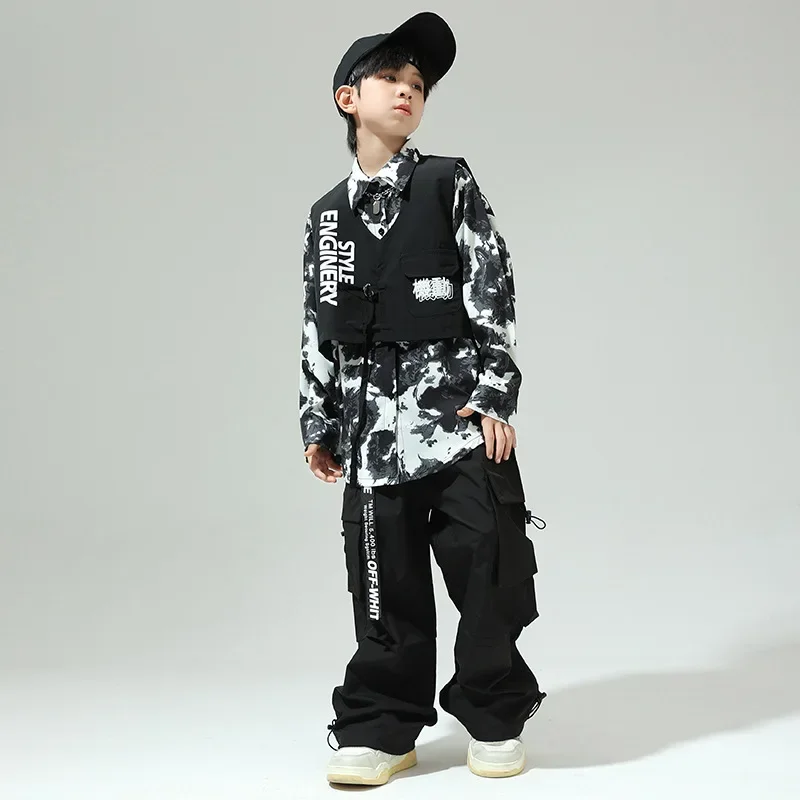 어린이 남아 여아 스트리트웨어 루즈 캐주얼 카고 재킷 바지 세트 트랙수트 무대 의상 어린이 패션 힙합 의류