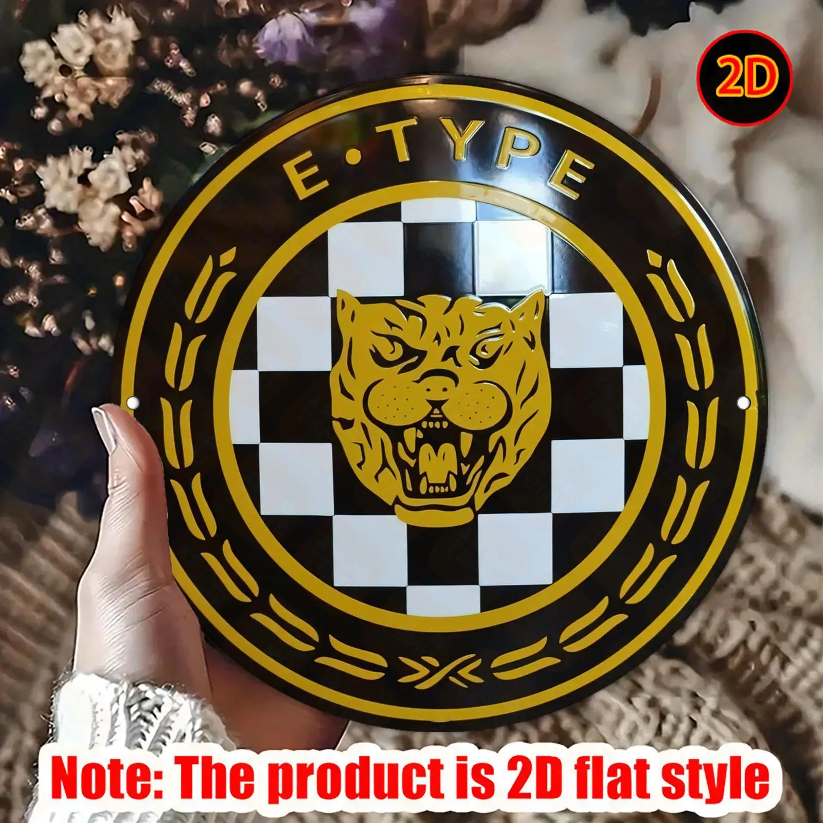 E-Type Panther Checkered Racing Emblem - Vintage Durable Metal Plaque Wall Decor, Home Office Bar Man Cave Wall Art