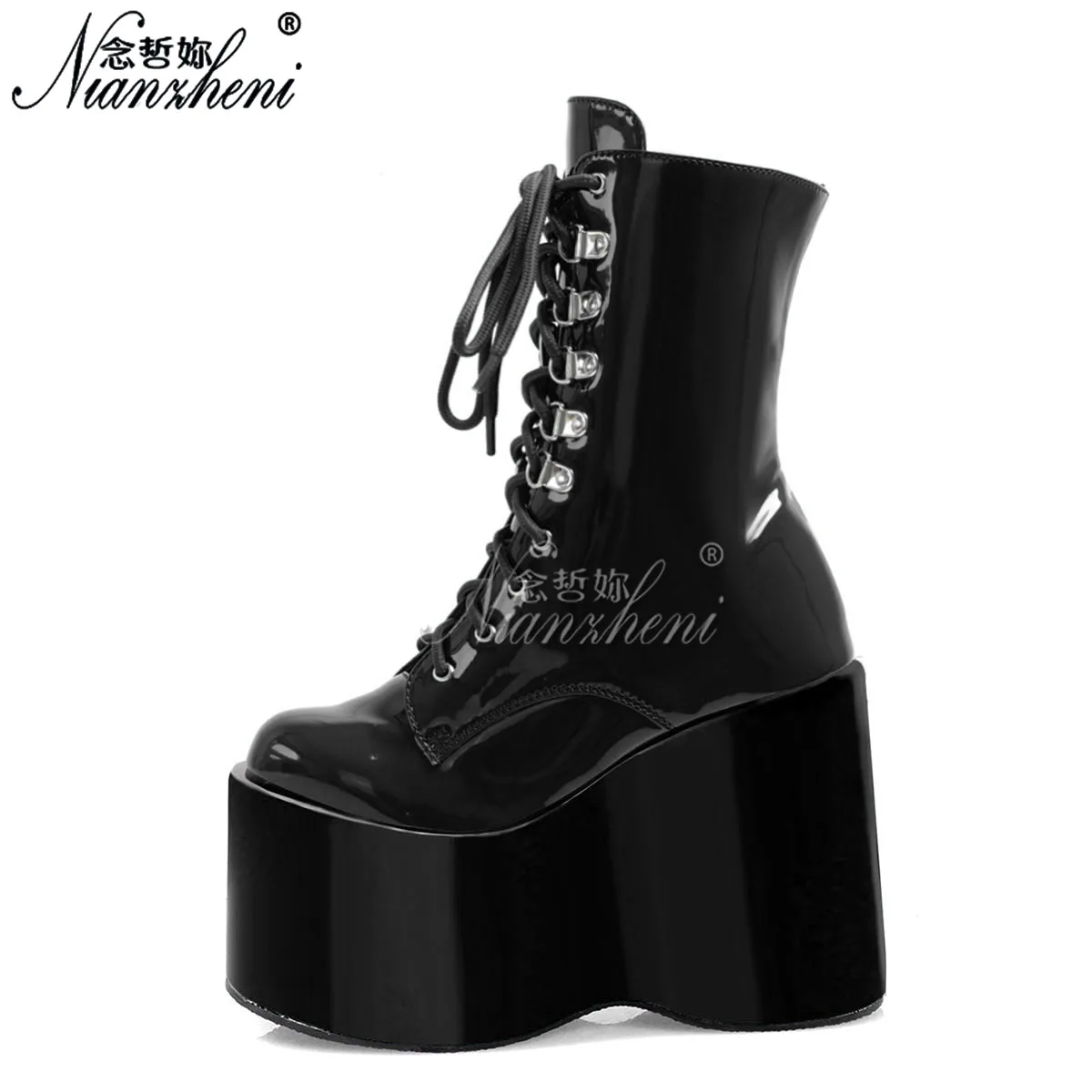 12cm High Heels 5inches wedges stage sexy gothic punk tacosto dance custom ankle boots gladiator rave show props shoes leather