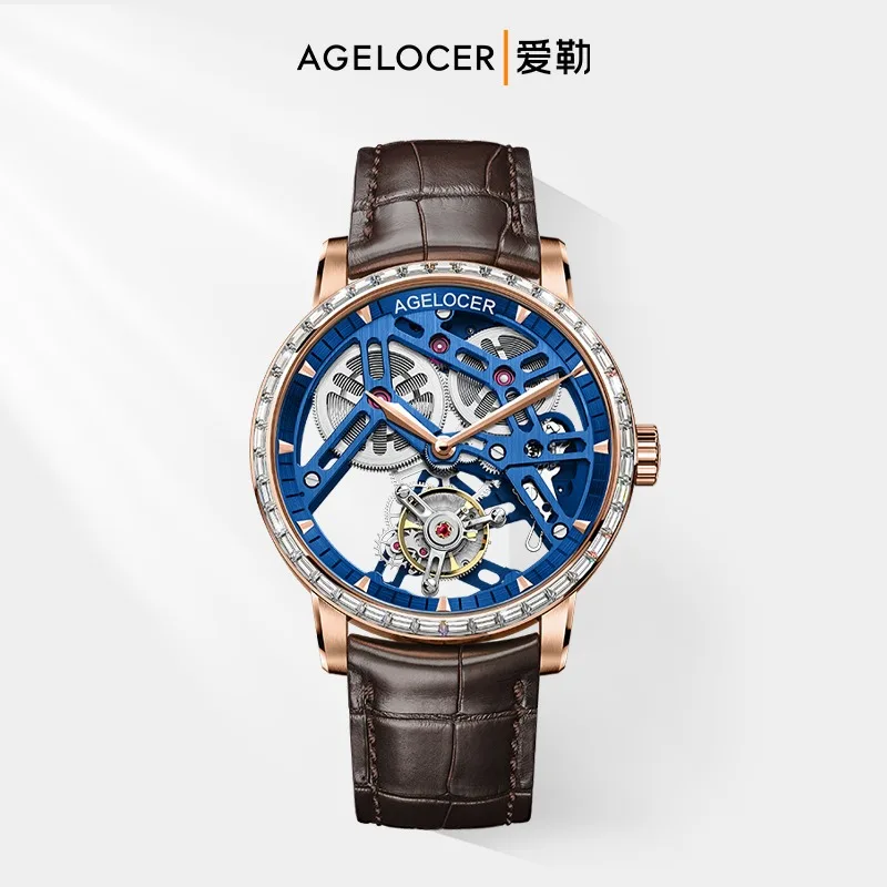 

AGELOCER Original Tourbillon Men's High-end Business Mechanical Watch Set with Diamonds for Boyfriend's Birthday