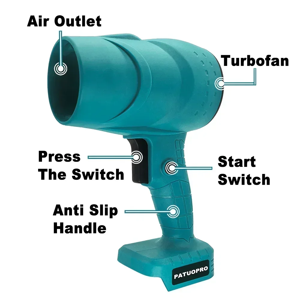 PATUOPRO Electric Handheld Turbo Jet Fan High Power Blowing Dryer Cordless Dust Blower Cleaning Tool For Makita 18V Battery