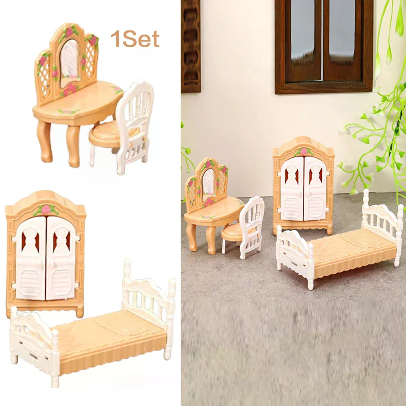 1:12 Dollhouse Miniature Simulation Wardrobe Dresser Bedroom Set Furniture Model Decor Toy Doll House Accessories