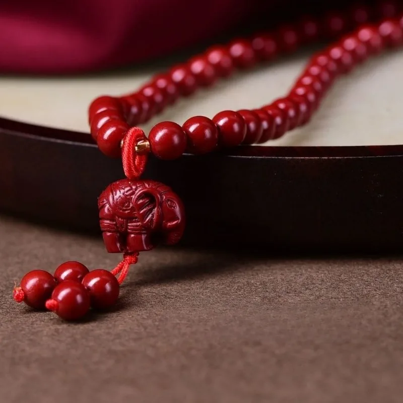 Bracelets de perles de bouddha cinabre, petit éléphant, bijoux fantaisie, 108