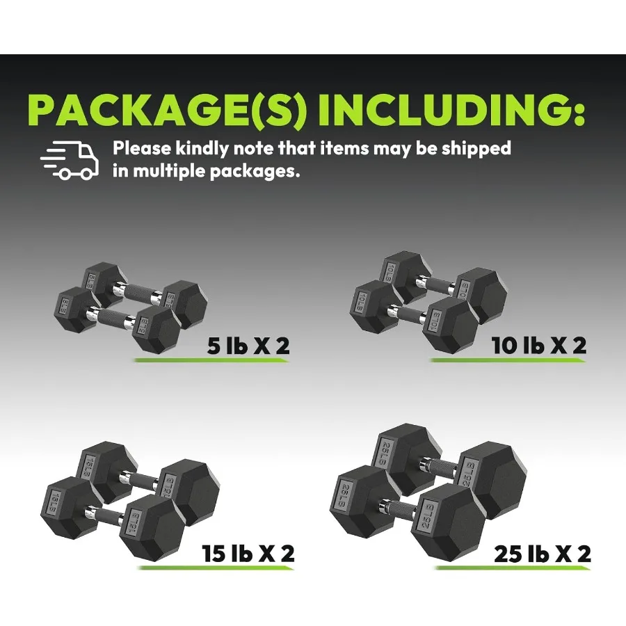 مجموعة دمبل سداسية 105-180 رطل، دمبل لياقة بدنية مطاطية مغلفة للمنزل وصالة الألعاب الرياضية، تصميم مقبض غير قابل للانزلاق لآمن ومريح