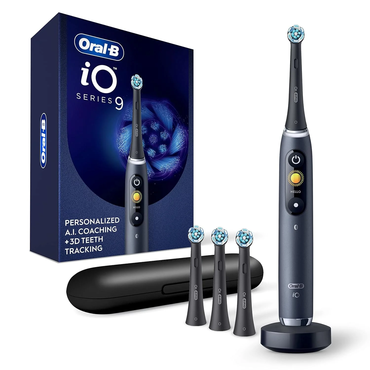 Oral-B Cepillo de dientes eléctrico Oral B iO Serie 9 Cepillo de dientes eléctrico con 1 cabezal de cepillo de repuesto 1 caja de viaje 1 cargador de inducción