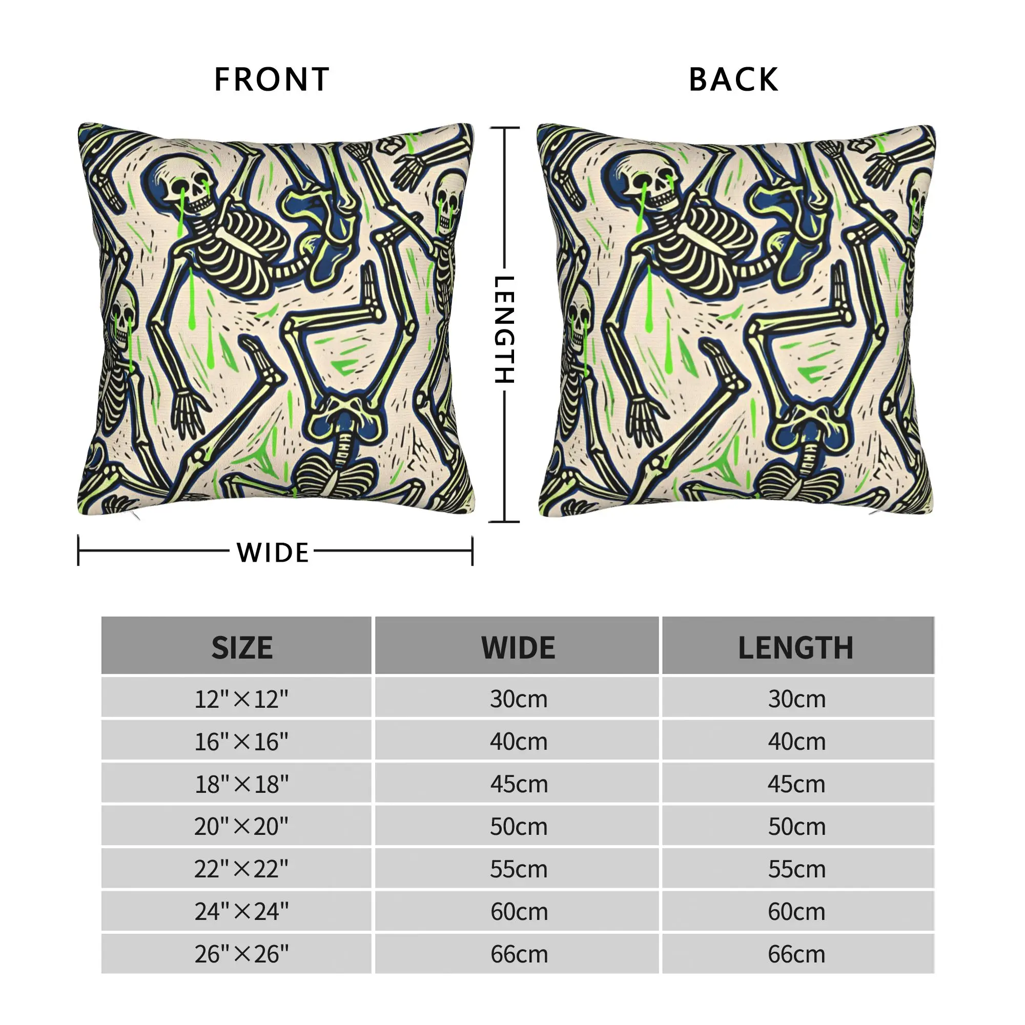 Pillow Cover Colorful Dancing Skeleton Seamless Pattern  Vintage Pillow Case For Couch Sofa Bedroom Pillowcases
