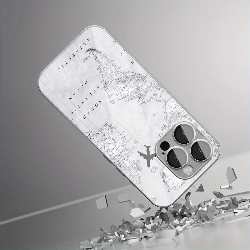 Чехол для телефона Creative Grey Map Plane для iPhone 17 16e 16 15 14 13 12 Mini 11 Pro XS Max XR X 8 7 6 Air Plus, чехол из закаленного стекла