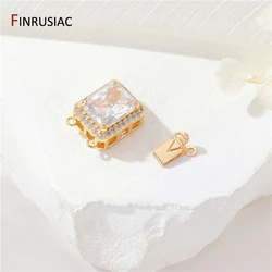 Fashion 14K Gold Plated Brass Zircon Box Safety Clasps 2-Strand Lock Clasps Connectors For DIY Jewelry Making Accessories