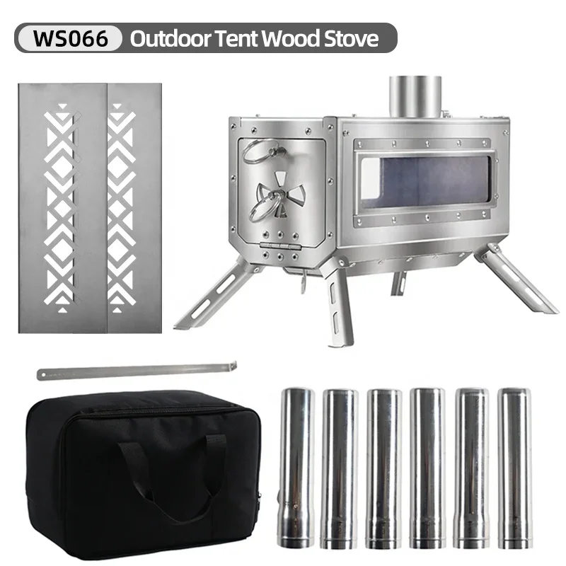 Portable Outdoor Wood Stove with Chimney Tube Camping Wood Stove Accessories Picnic Stainless Steel Hot Tent Stove