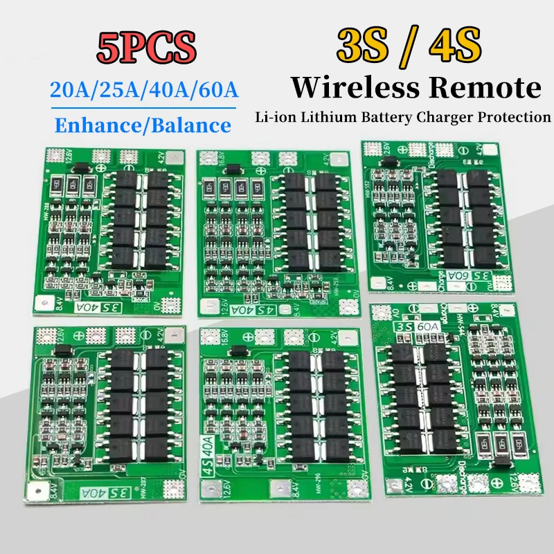 1-5PCS 3S/4S 20 40A 60A Li-ion Lithium Battery Charger Protection Board 18650 BMS Drill Motor 12.6V/14.8V 16.8V Enhance/Balance