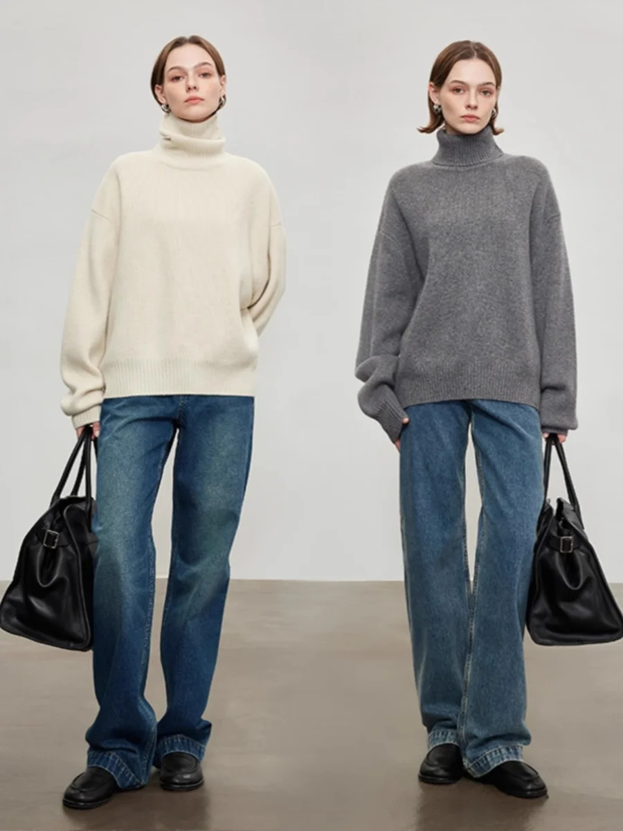 

Женский кашемировый свитер с высоким воротником, свободная толстая трикотажная рубашка с ленивым силуэтом в стиле Джокера