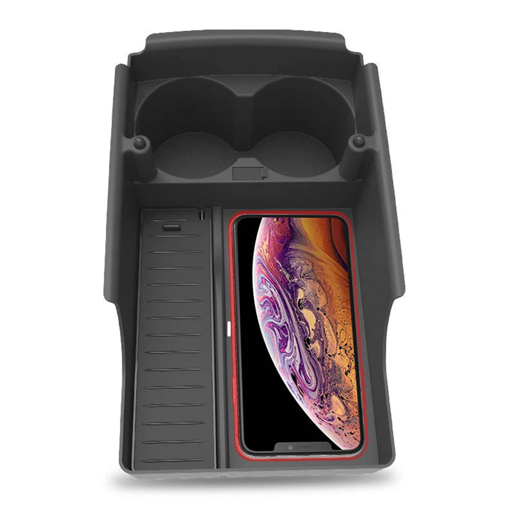 Mobile Phone Wireless Charger Anti-Slip Center Console Storage Box 10W Car Wireless Charger for Tesla Model S Model X