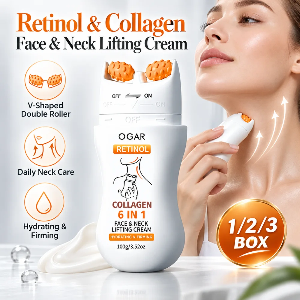 Retinol Collagen Neck Cream 100g V Shaped Double Roller Massage Hydrating Firming Smoothing Face Neck Jawline Skin Care
