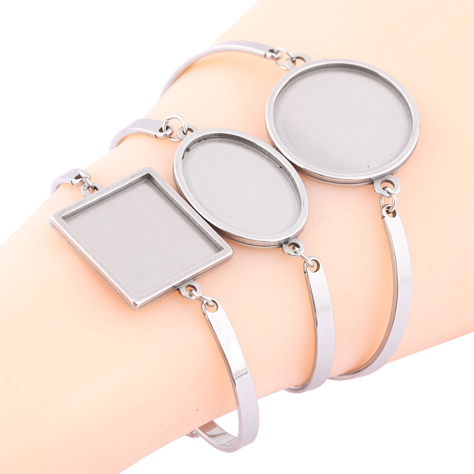 

3pcs Stainless Steel 25mm 18x25mm 20mm Square Cabochon Bracelet Base Blanks Diy Cuff Bracelets Bangle Bezel Settings