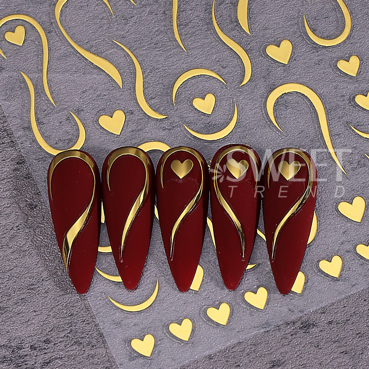 4pcs Metal French Love Heart Nails Stickers Gold Silver Wave Swirl Design Elegant Simple Charm Foils Valentine's Manicure Decor