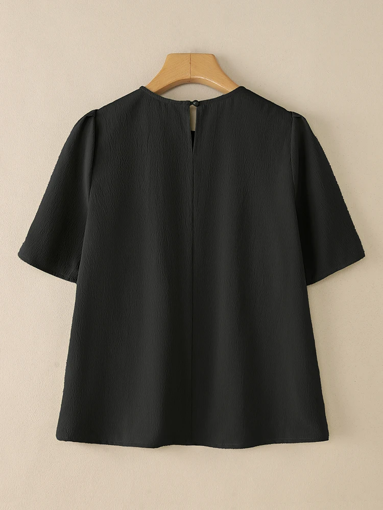 ZANZEA Women Patchwork Blouse Fashion Short Sleeve Tunic O Neck Summer Blusas 2025 Oversized Ruffled Tops Fashion Lady Wears