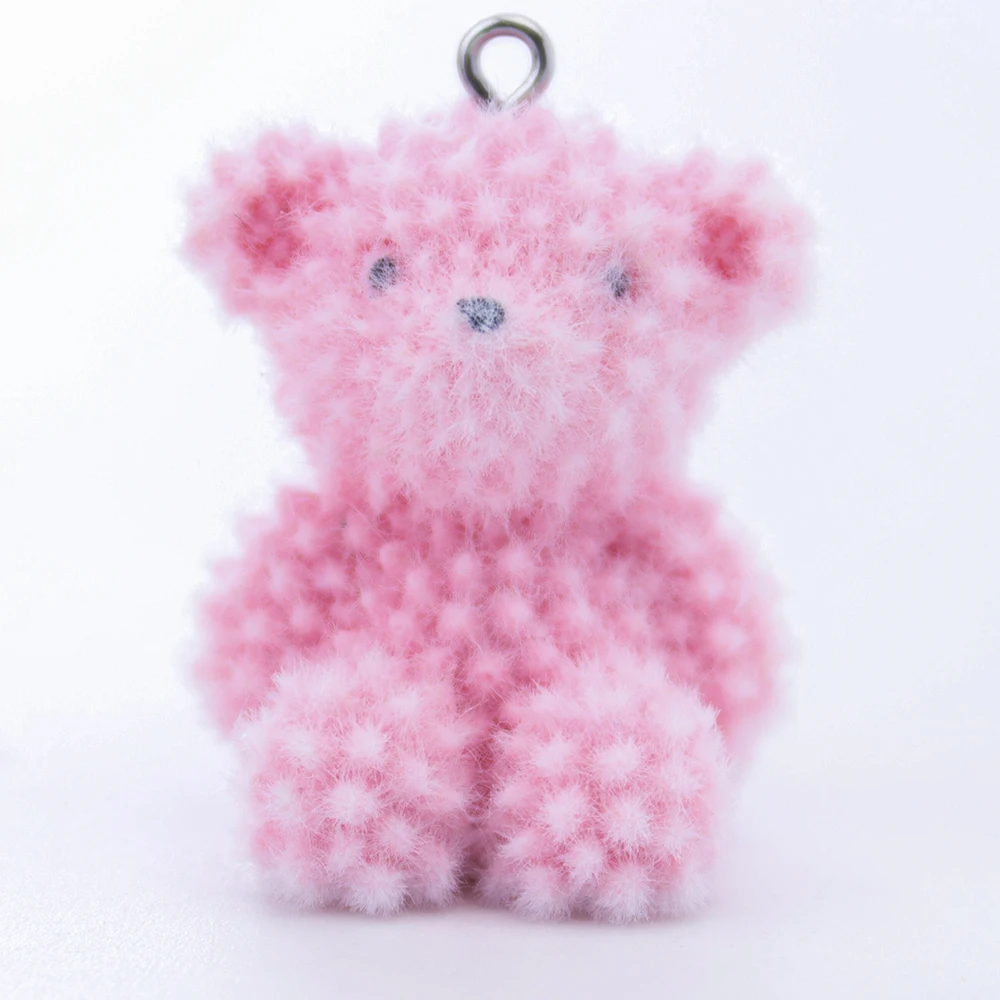 20PCS 3D Flocking Macaron color durian bear Charms Dolls Pendant  for Keychain Jewelry Making DIY Handmade Accessories Wholesale