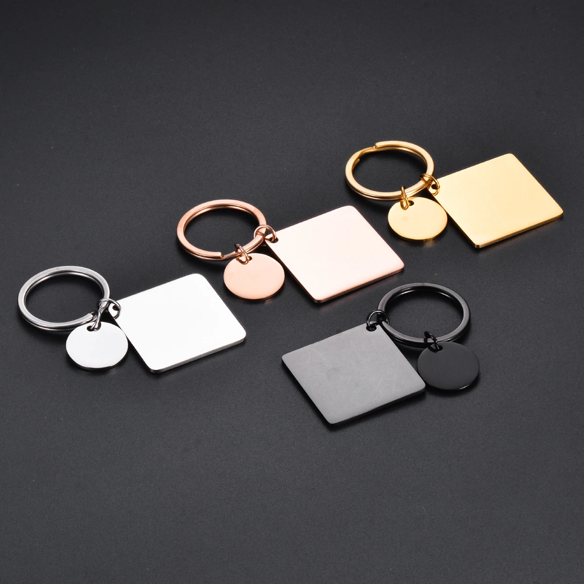 3Pcs Stainless Steel Square Round Keychain Blank for Engrave Metal Keyring Mirror Polished Fashion Accessories Creative Gift