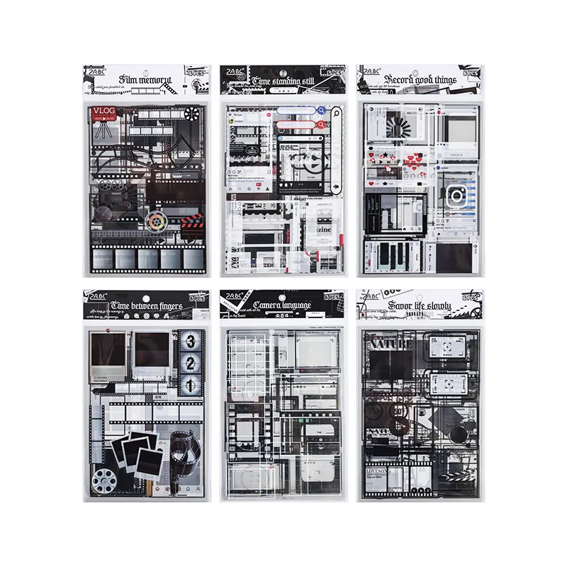 6style 6sheets/pack Classic Vintage film frame PET Sticker Frame Collage Decor Junk Journal DIY Scrapbook Handmade Materials