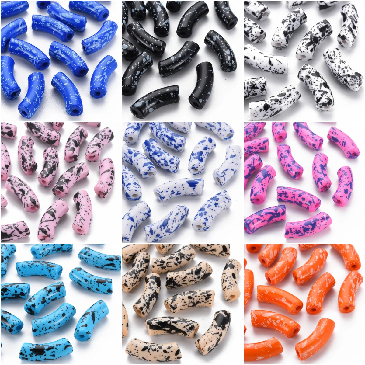 36mm Chunky Acrylic Curved Noodle Slide Beads Colorful Acrylic Tube Beads for Bangle Bracelet DIY Jewelry 148pcs/500g