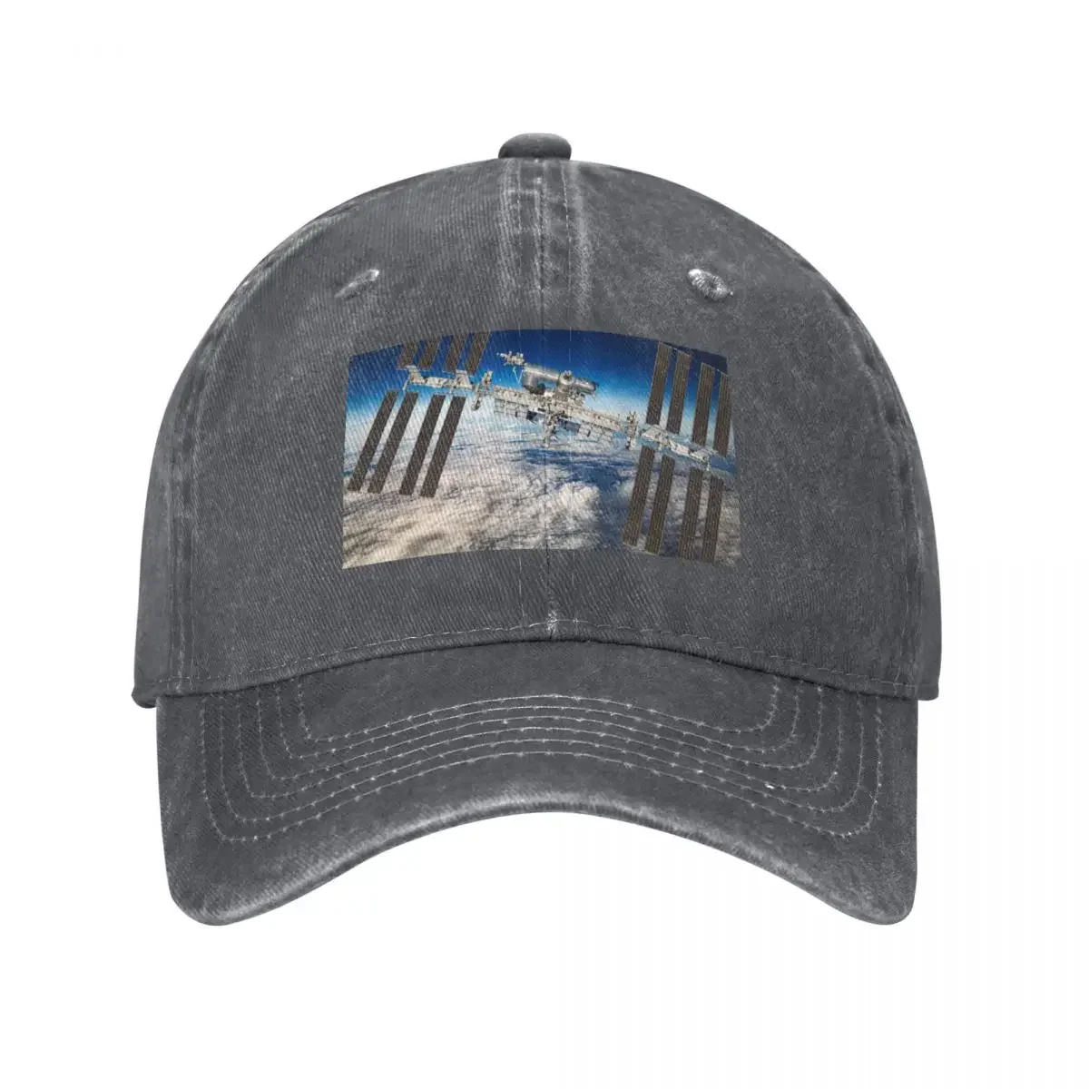 International Space Station Over The Planet Earth.. Iss And Satellite Aesthetic Novelty Design Baseball Cap