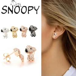 Snoopy Cartoon Rhinestone Earrings Cute Puppy for Women Fashion Elegant Luxury Crystal Jewelry Daily Party Gift