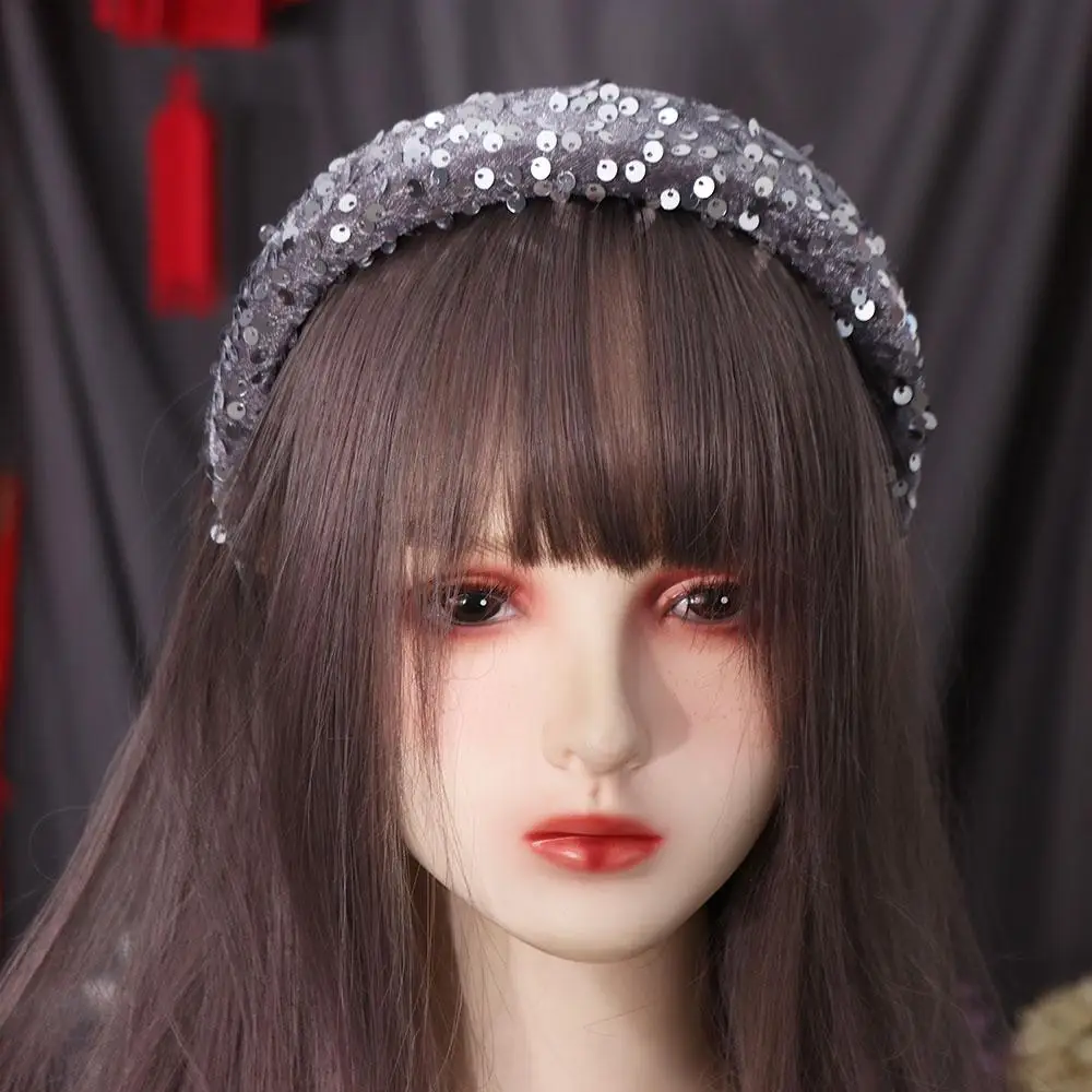 

Shining Solid Color Sequins Headband Wide Plastic Wide Hairband Hair Accessories Headwear Sponge Hair Band Girl