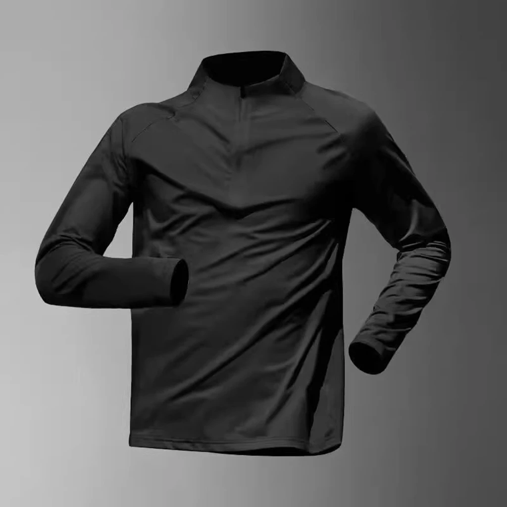 Men's High Neck Long Sleeve Compression Running Shirt Sun Protection Quick Dry Sports T-shirt Fitness Gym Athletic Tops