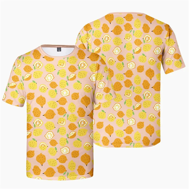 Lemon Pineapple Mushroom Pattern T Shirt Summer Fashion 3D Printed Fruit Graphic Short Sleeve Casual Oversized T Shirt For Adult