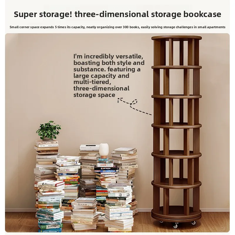 Rotating Bookshelf 360 Degree Floor Standing Mobile Storage Integrated Wall Corner Narrow Cabinet Book Shelves Book Rack