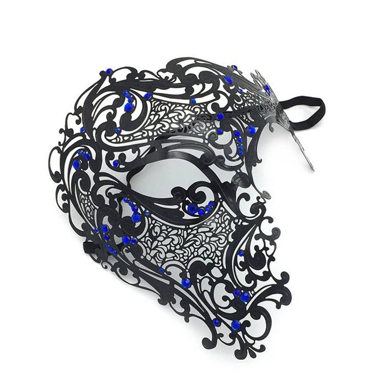 Golden Metal Filigree Masquerade Mask Half Face Rhinestone Inlaid Venetian Mask for Halloween Party Cosplay Costume Accessory 3