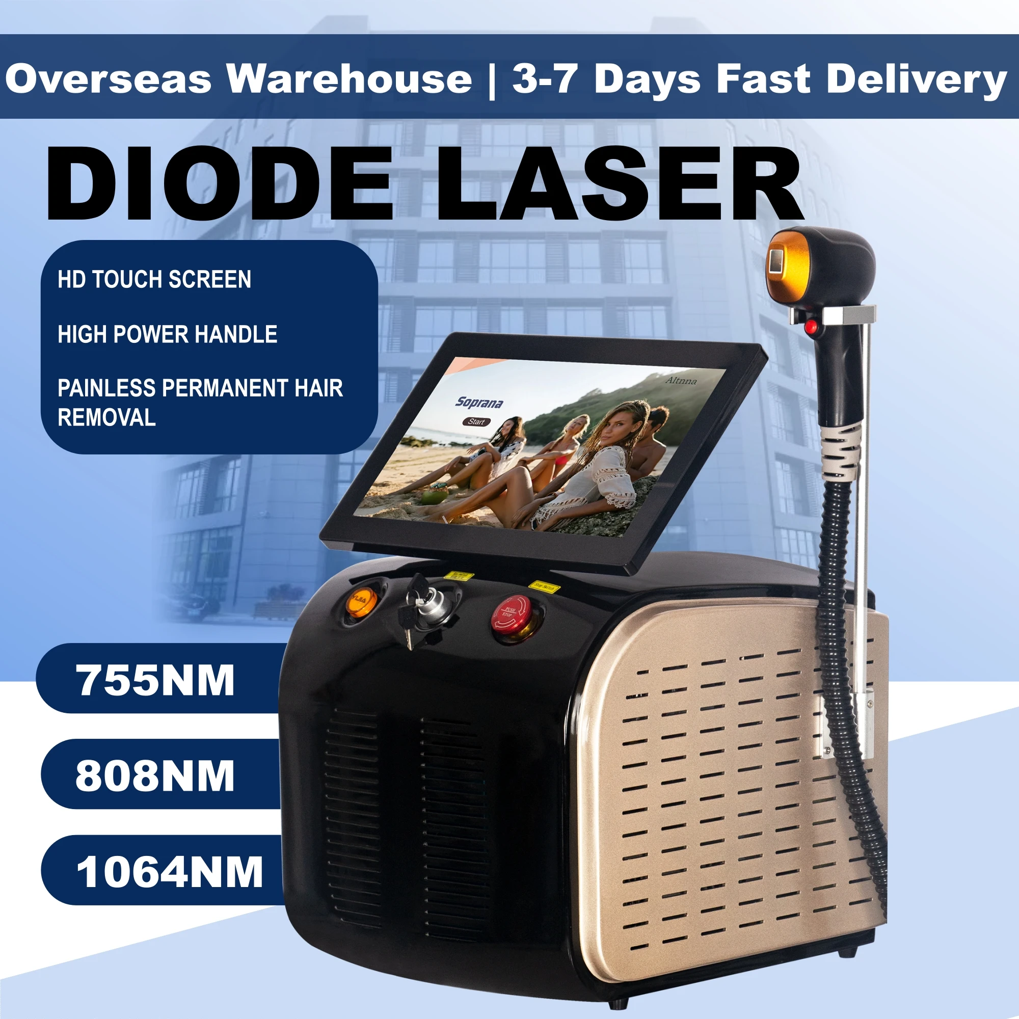 Desktop 755 808 1064nm Diode Hair Removal Machine HD Touch Screen High Power Painless Ice Epilator for Professional Beauty Salon