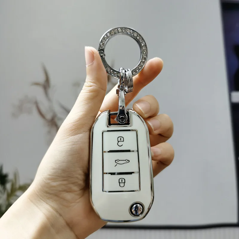 

For Peugeot 208 308 T9 508 2008 For Citroen C4 For Opel Corsa Crossland X Soft TPU Car Remote Flip Key Case Cover With Keychain