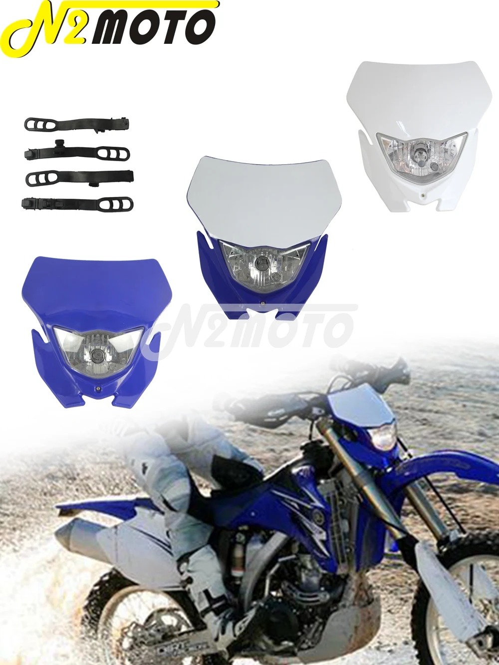 AliExpress papanda Blue Universal Motorcycle Headlight Dirt Bike MX Enduro Head Light for Yamaha WR TTR YZ YZF 250 450 WR250 WR450 H4 12V 35W