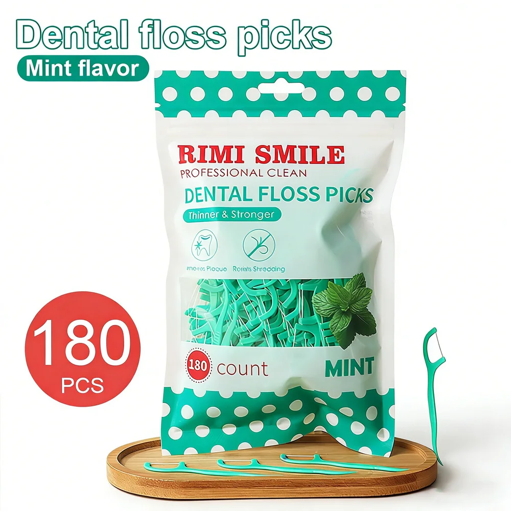 RIMI SMILE 180 Stück Minze Ultra-Dünne Zahnseide-Sticks | Haushalts-Mundpflegeset | Besser als traditionelle Zahnstocher