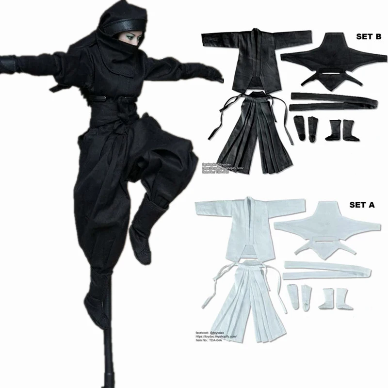 

TOYSDAO TDA-04 1/6 Female Japanese Ninja Suit Set Black/White Color Clothes Outfit for 12'' Action Figure